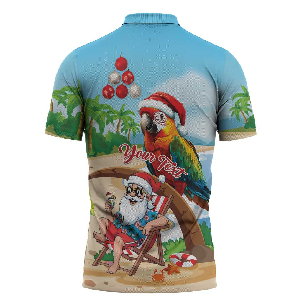 Personalized Hawaii Santa Parrot Christmas Zipper Polo Shirt Summer Vibe - Wonder Print Shop