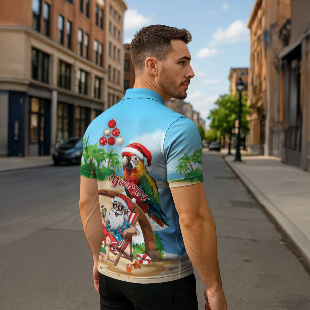 Personalized Hawaii Santa Parrot Christmas Zipper Polo Shirt Summer Vibe - Wonder Print Shop