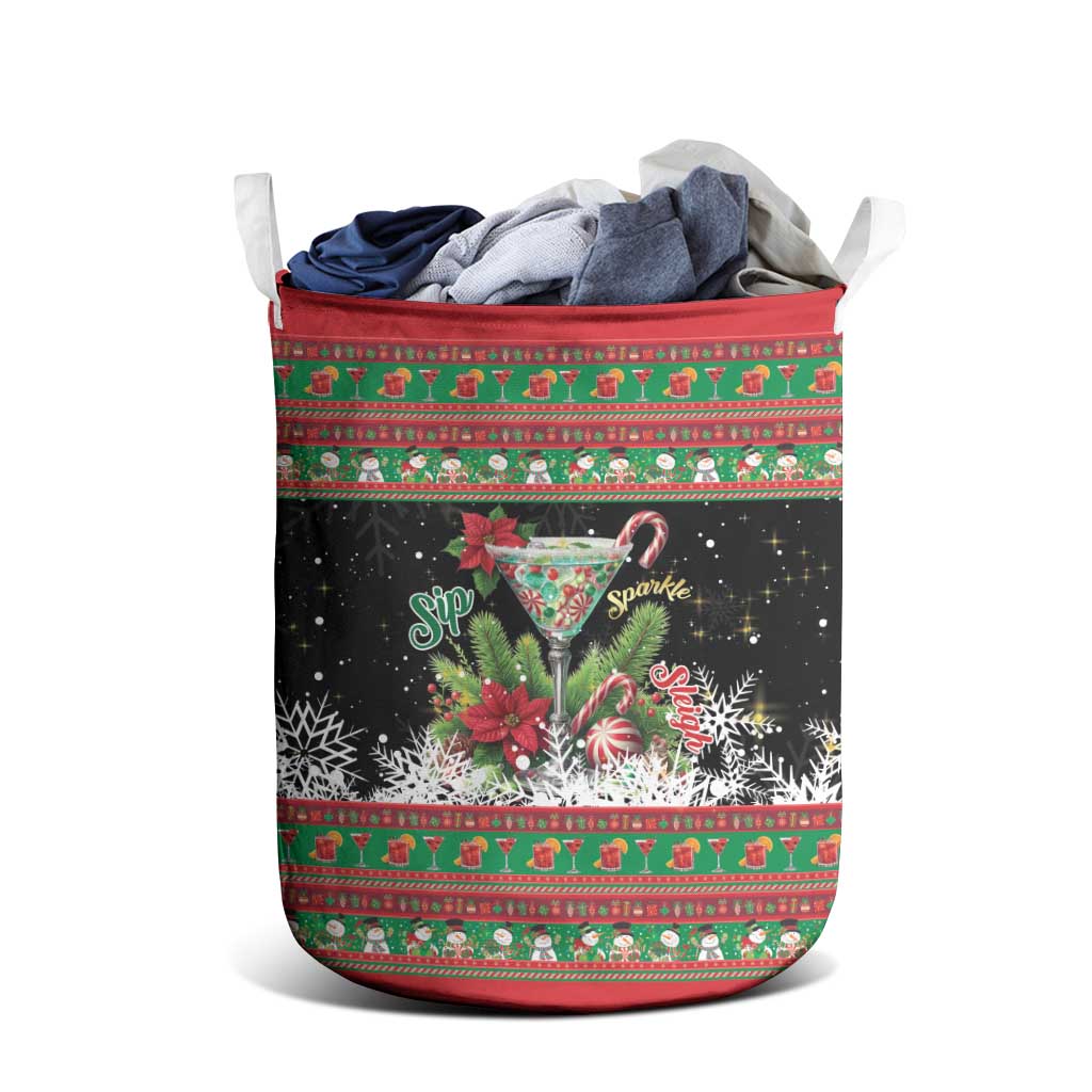 Sip Sparkle Sleigh Christmas Margarita Laundry Basket Funny Christmas Spirit - Wonder Print Shop