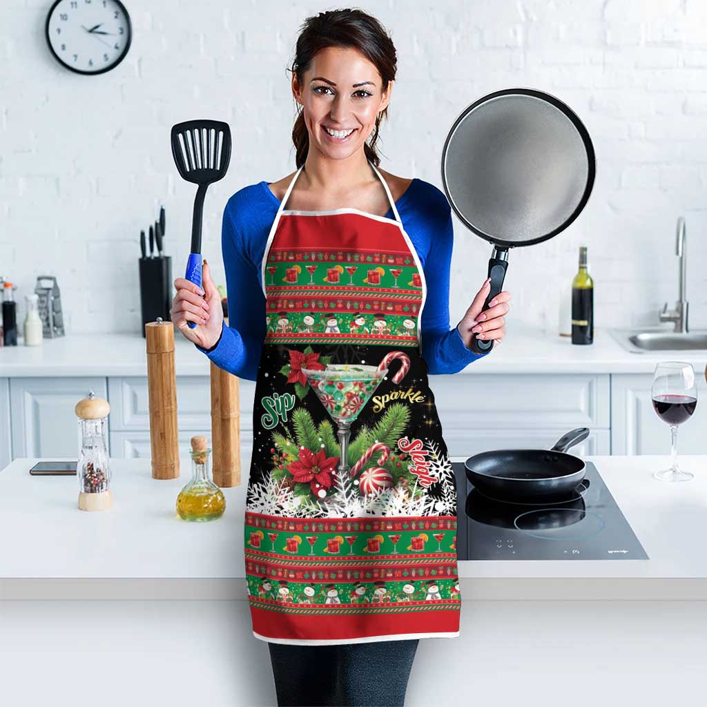 Sip Sparkle Sleigh Christmas Margarita Apron Funny Christmas Spirit - Wonder Print Shop
