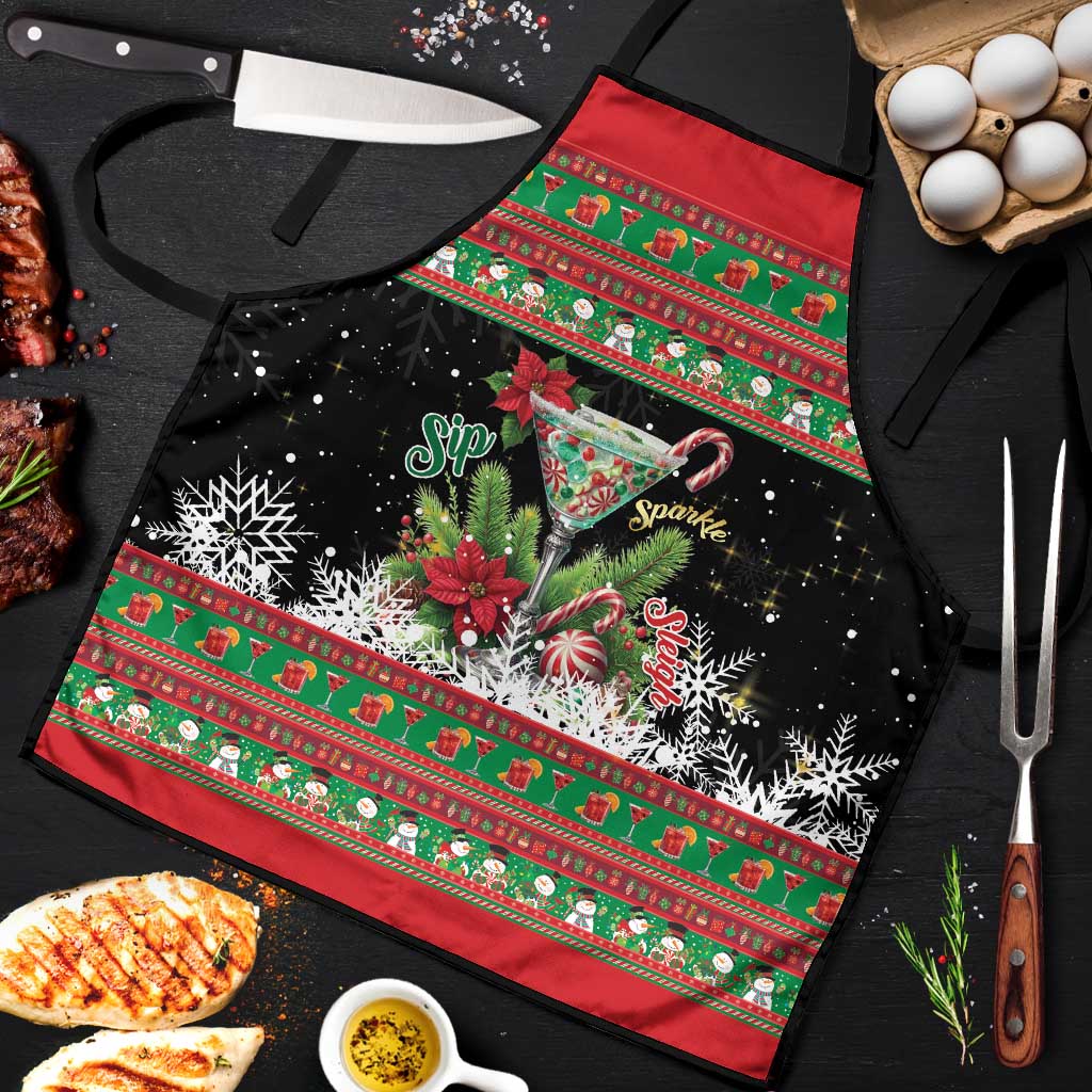 Sip Sparkle Sleigh Christmas Margarita Apron Funny Christmas Spirit - Wonder Print Shop