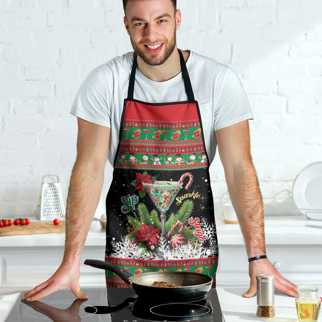 Sip Sparkle Sleigh Christmas Margarita Apron Funny Christmas Spirit - Wonder Print Shop