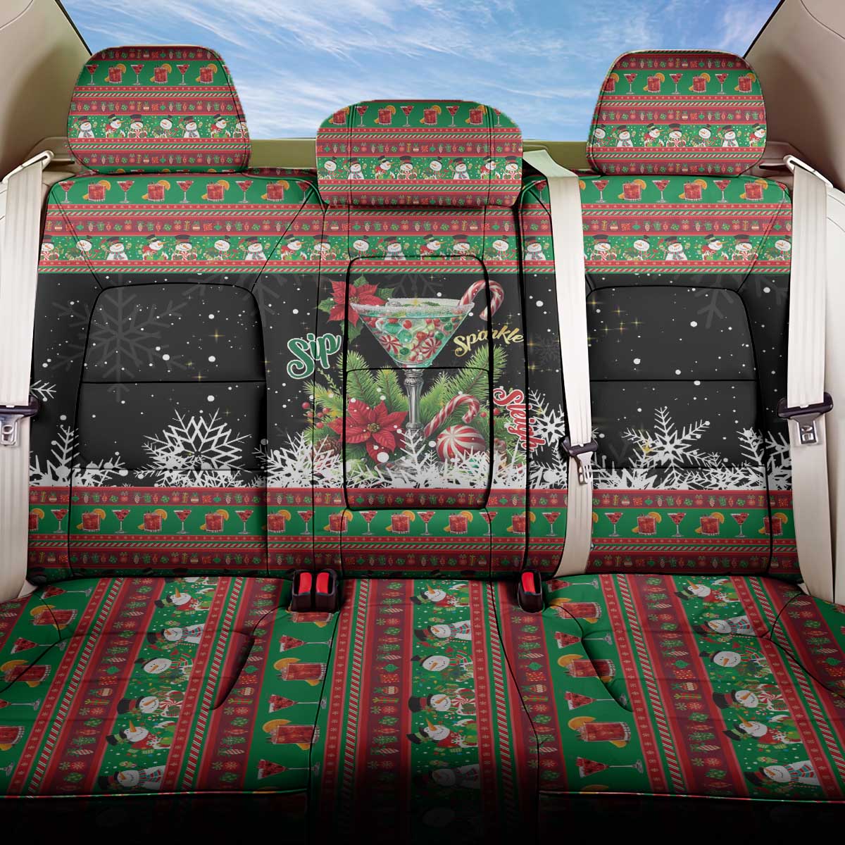 Sip Sparkle Sleigh Christmas Margarita Back Car Seat Cover Funny Christmas Spirit - Wonder Print Shop