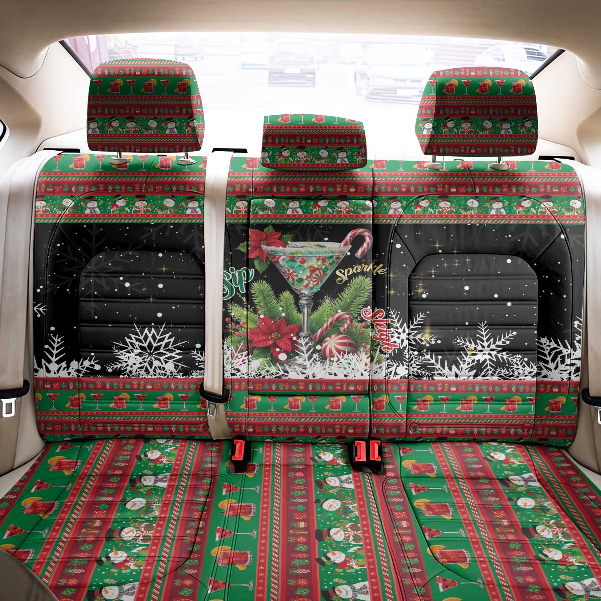 Sip Sparkle Sleigh Christmas Margarita Back Car Seat Cover Funny Christmas Spirit - Wonder Print Shop