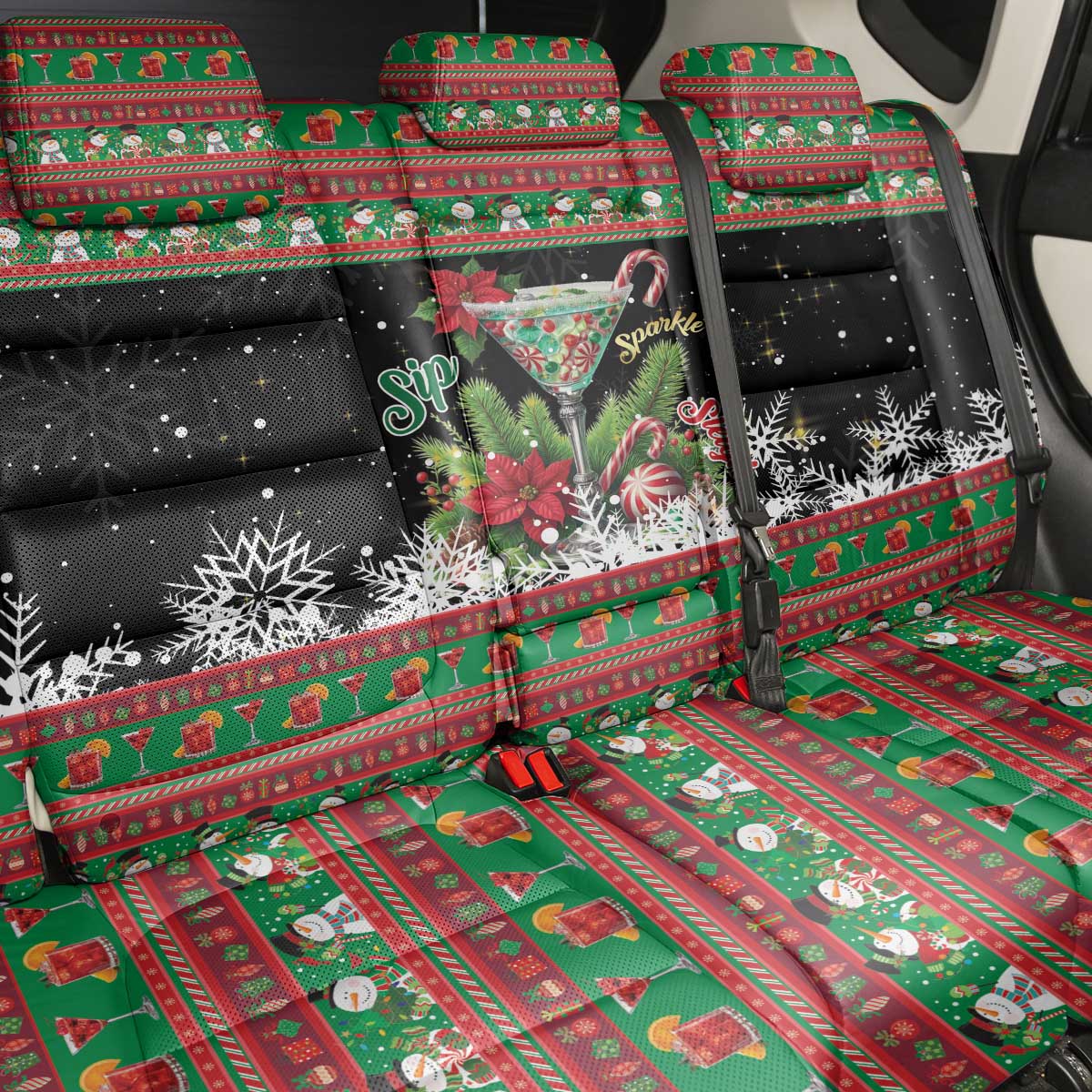 Sip Sparkle Sleigh Christmas Margarita Back Car Seat Cover Funny Christmas Spirit - Wonder Print Shop