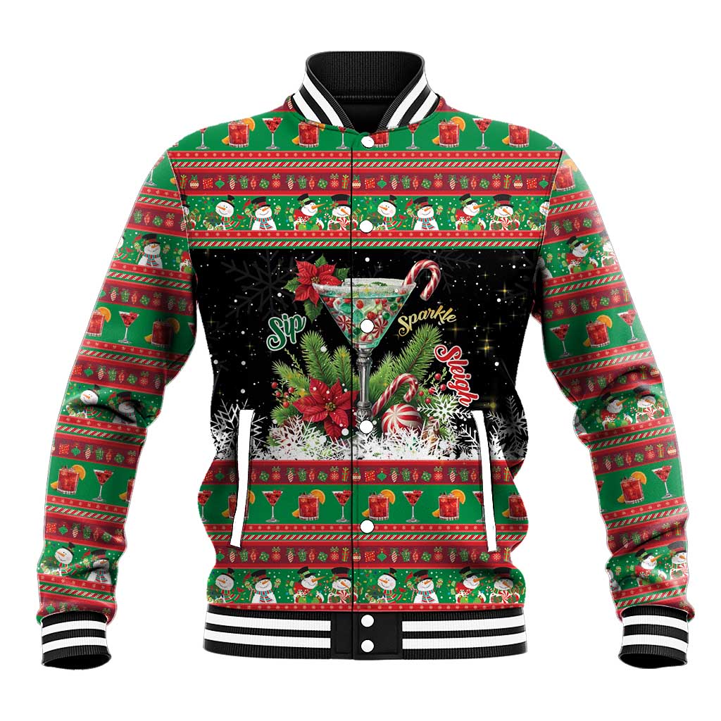 Sip Sparkle Sleigh Christmas Margarita Baseball Jacket Funny Christmas Spirit - Wonder Print Shop