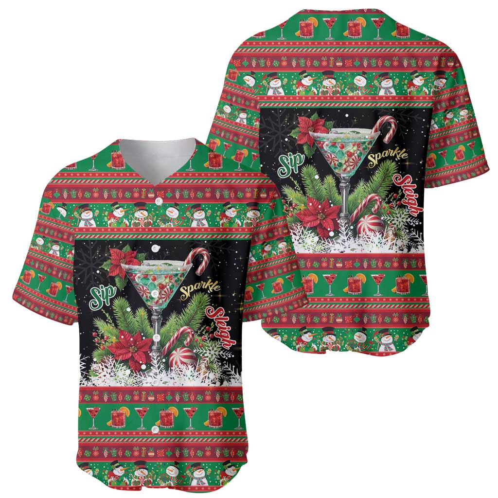 Sip Sparkle Sleigh Christmas Margarita Baseball Jersey Funny Christmas Spirit - Wonder Print Shop