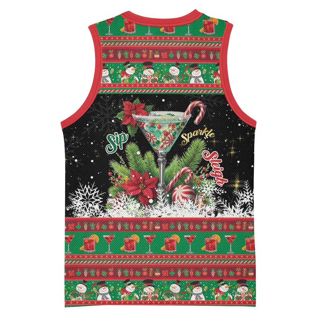 Sip Sparkle Sleigh Christmas Margarita Basketball Jersey Funny Christmas Spirit - Wonder Print Shop