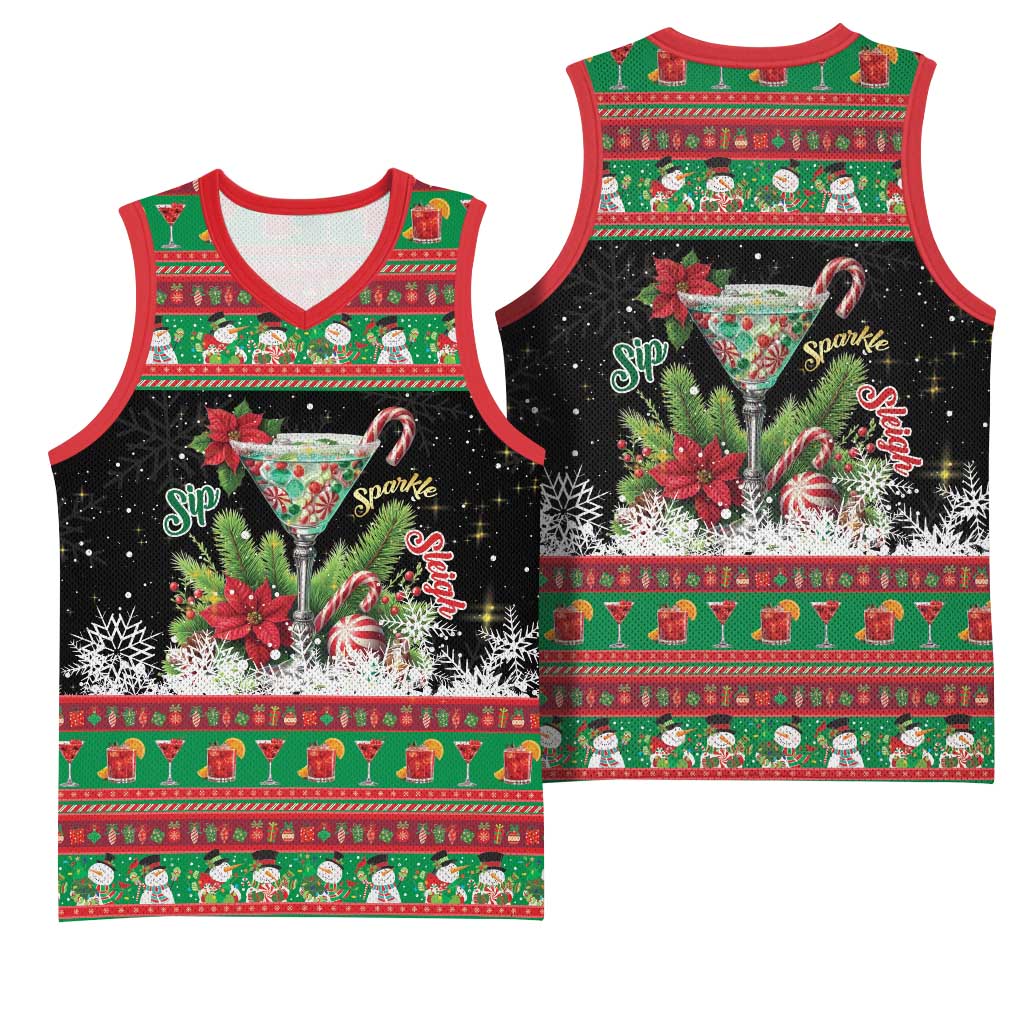 Sip Sparkle Sleigh Christmas Margarita Basketball Jersey Funny Christmas Spirit - Wonder Print Shop
