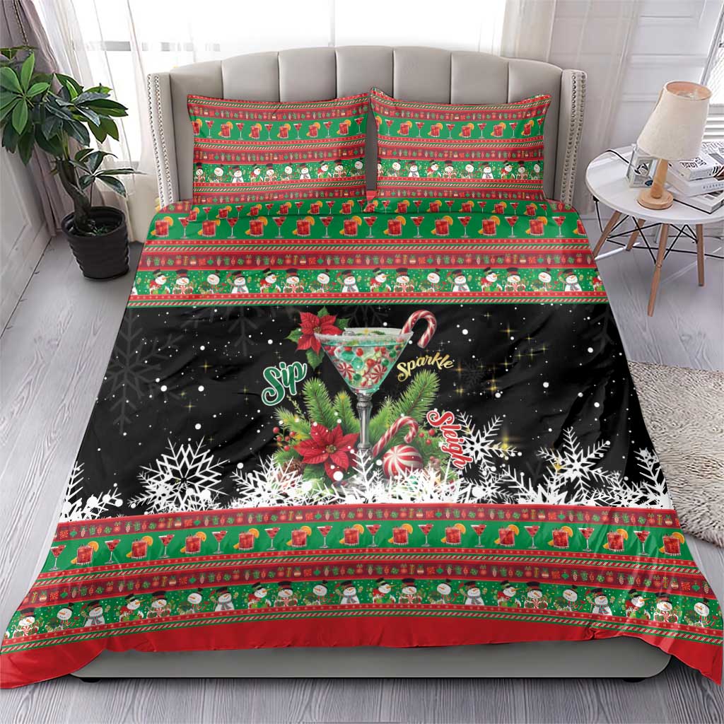 Sip Sparkle Sleigh Christmas Margarita Bedding Set Funny Christmas Spirit - Wonder Print Shop