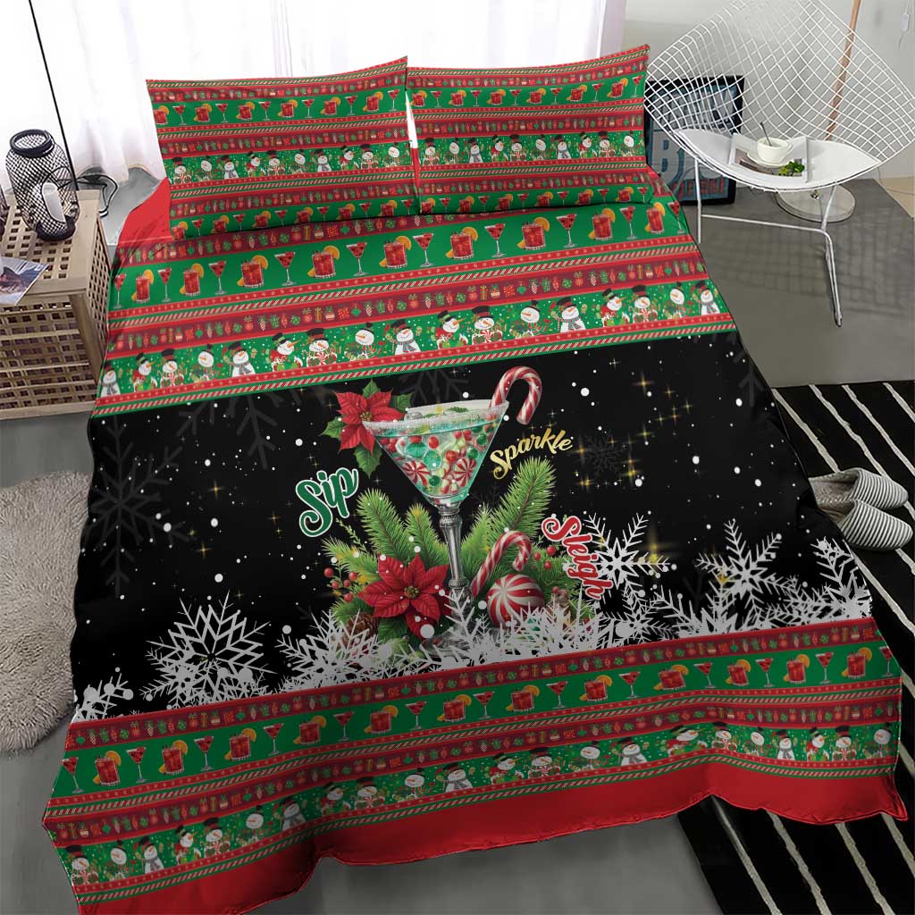 Sip Sparkle Sleigh Christmas Margarita Bedding Set Funny Christmas Spirit - Wonder Print Shop