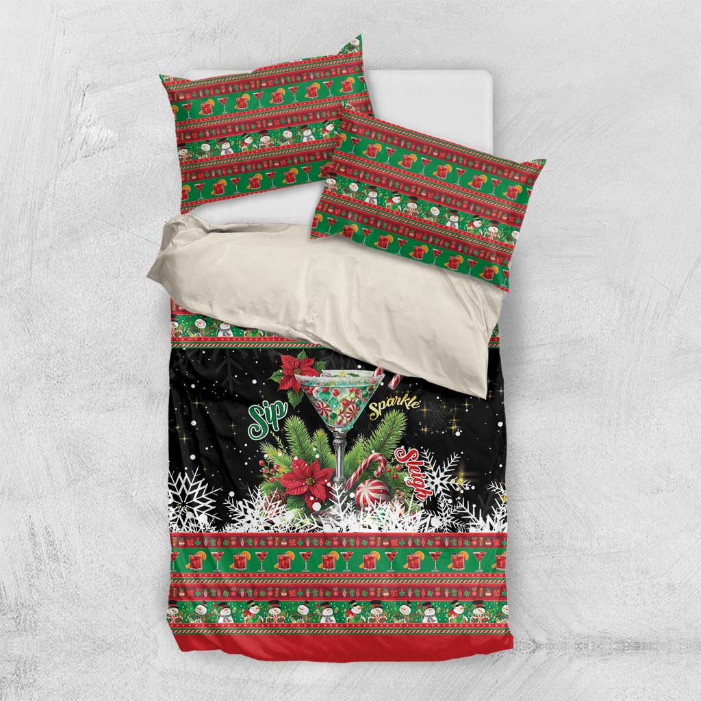 Sip Sparkle Sleigh Christmas Margarita Bedding Set Funny Christmas Spirit - Wonder Print Shop