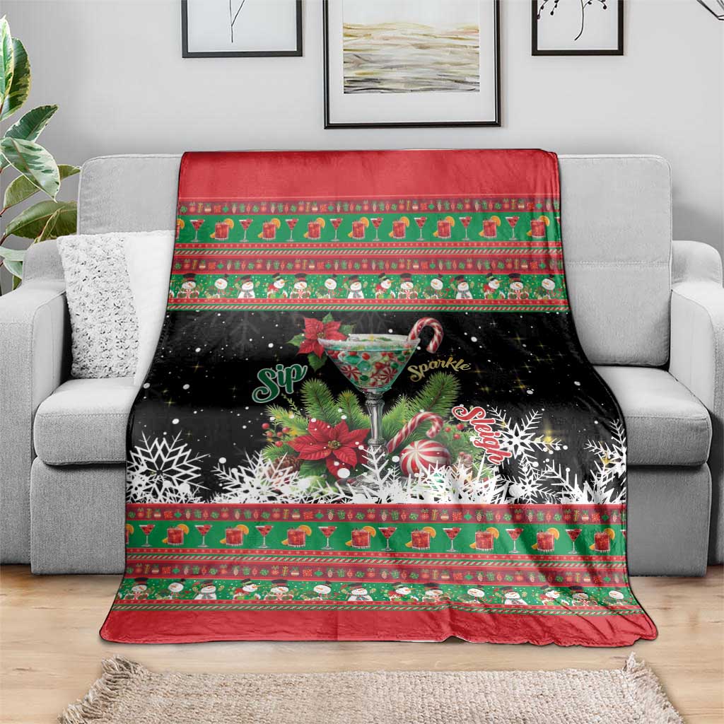 Sip Sparkle Sleigh Christmas Margarita Blanket Funny Christmas Spirit - Wonder Print Shop