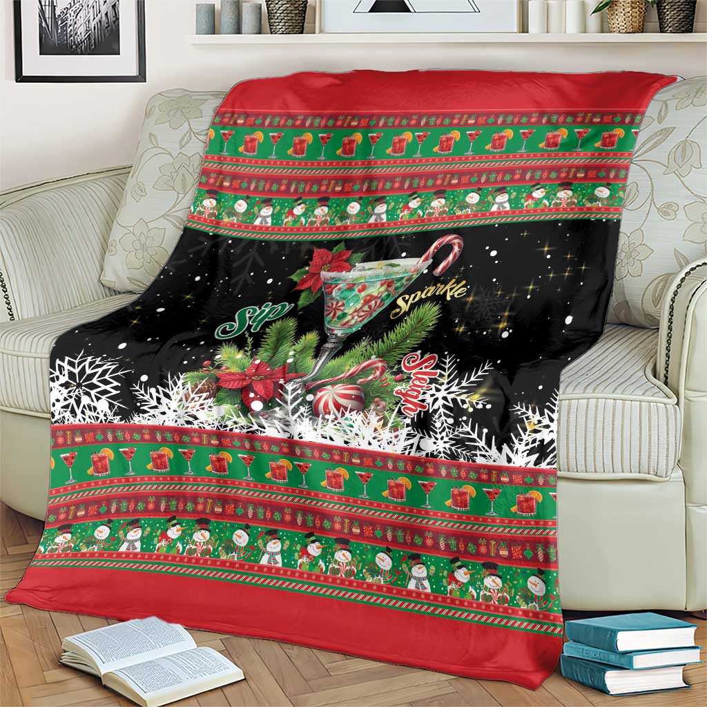 Sip Sparkle Sleigh Christmas Margarita Blanket Funny Christmas Spirit - Wonder Print Shop