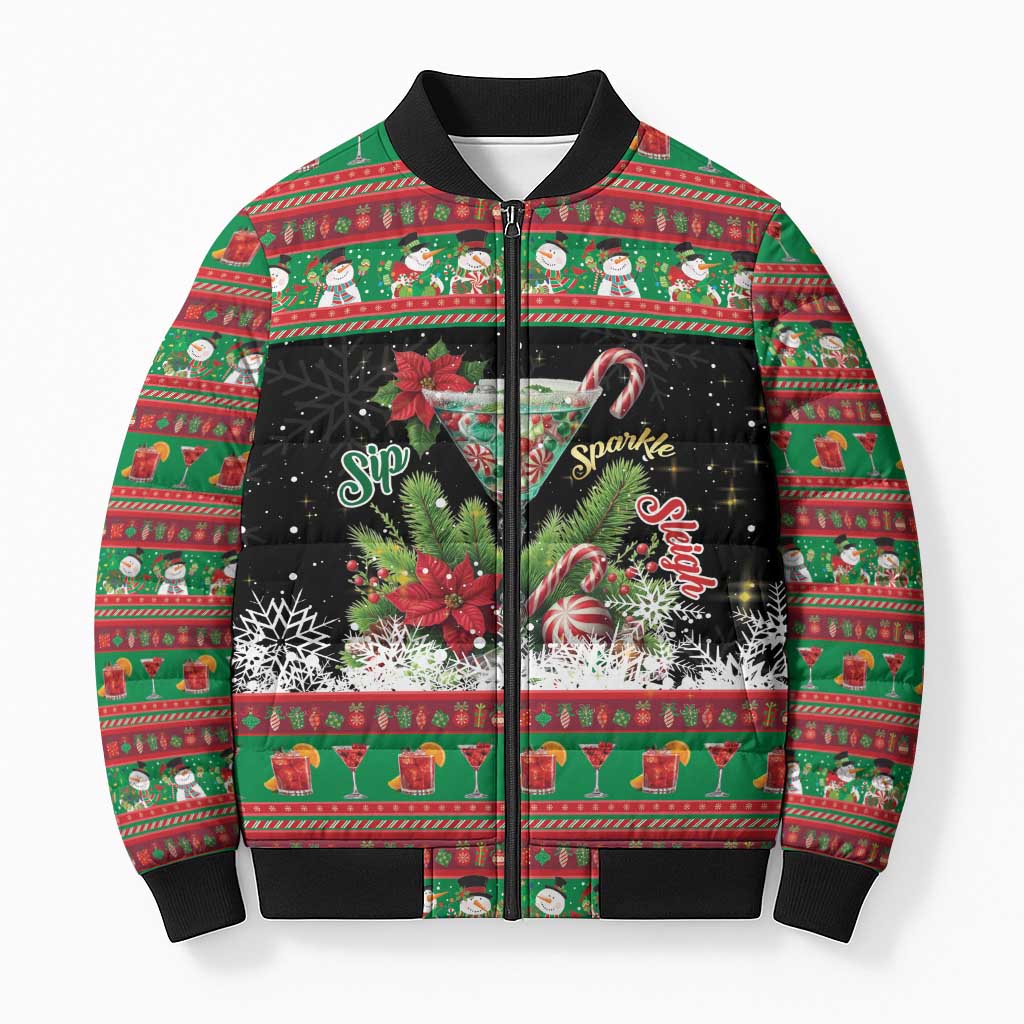Sip Sparkle Sleigh Christmas Margarita Bomber Puffer Jacket Funny Christmas Spirit - Wonder Print Shop