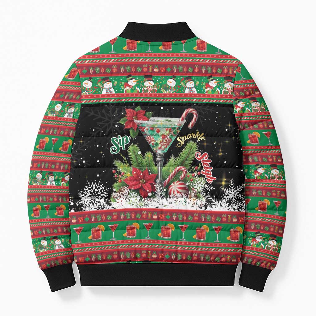 Sip Sparkle Sleigh Christmas Margarita Bomber Puffer Jacket Funny Christmas Spirit - Wonder Print Shop