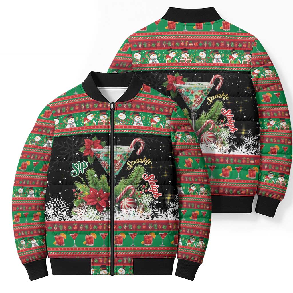 Sip Sparkle Sleigh Christmas Margarita Bomber Puffer Jacket Funny Christmas Spirit - Wonder Print Shop