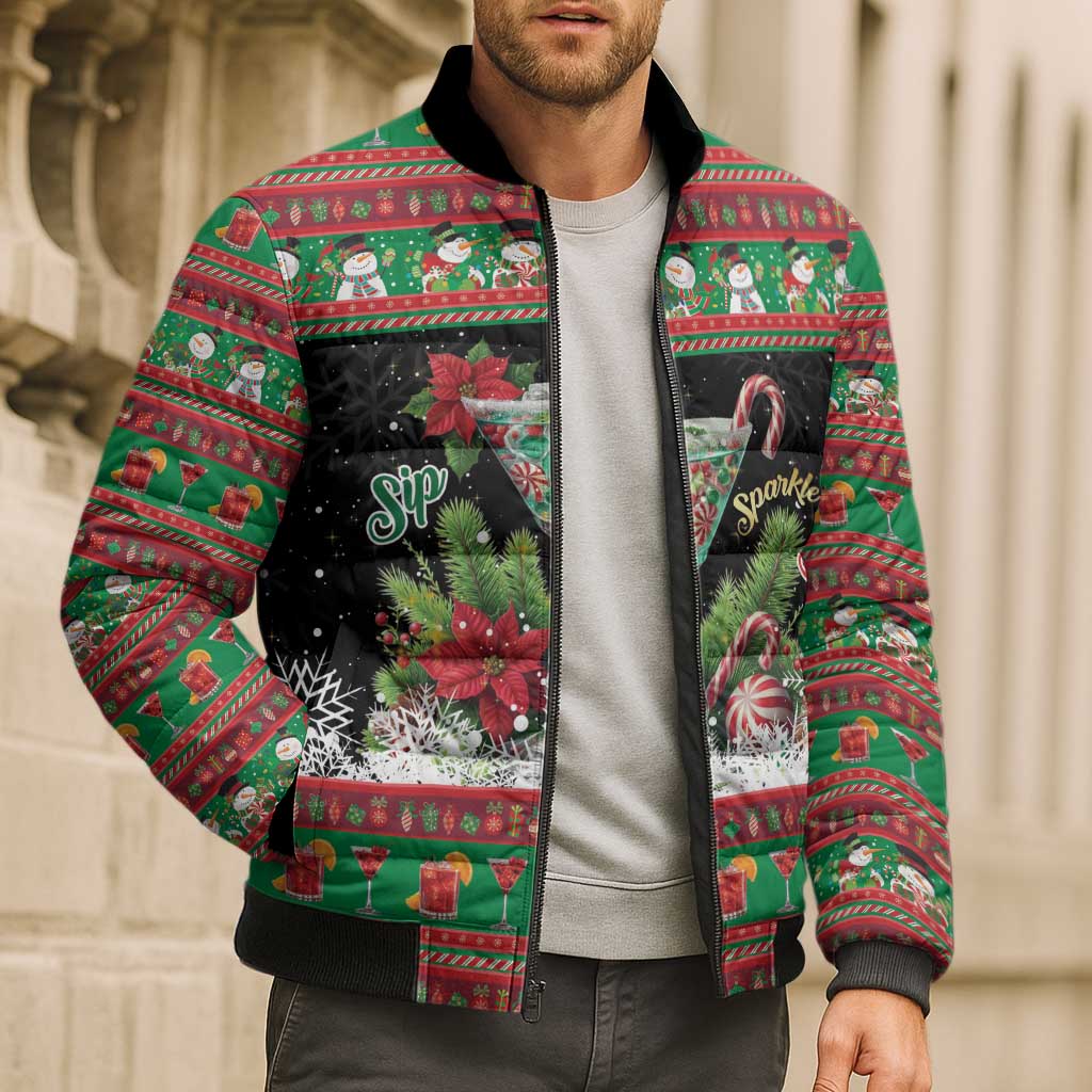 Sip Sparkle Sleigh Christmas Margarita Bomber Puffer Jacket Funny Christmas Spirit - Wonder Print Shop