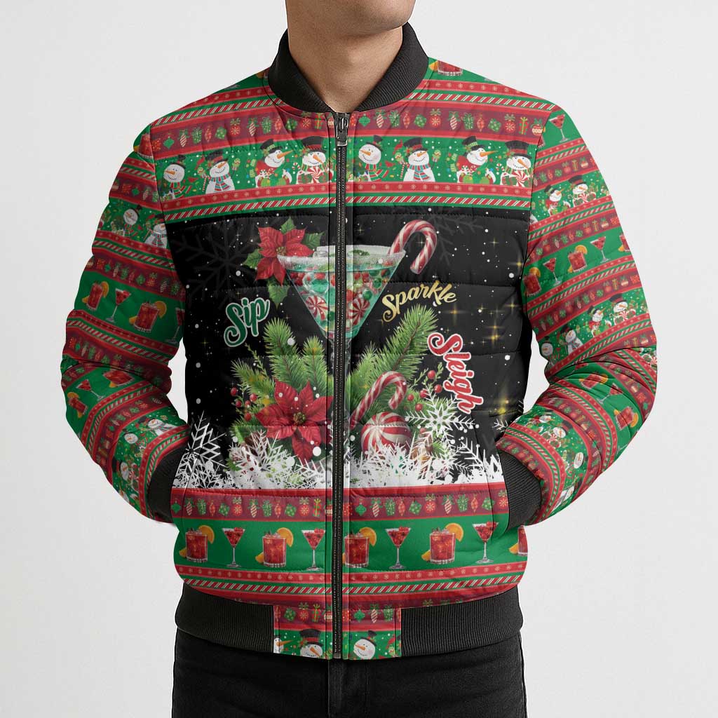 Sip Sparkle Sleigh Christmas Margarita Bomber Puffer Jacket Funny Christmas Spirit - Wonder Print Shop