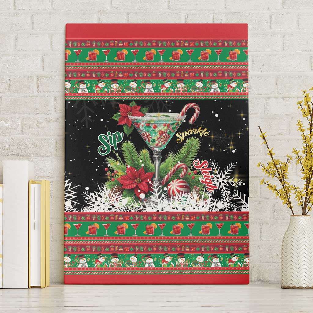 Sip Sparkle Sleigh Christmas Margarita Canvas Wall Art Funny Christmas Spirit - Wonder Print Shop