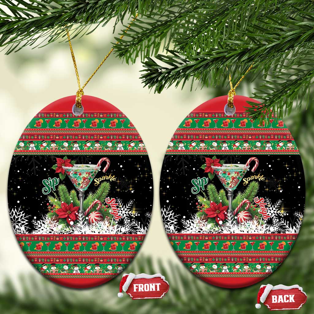 Sip Sparkle Sleigh Christmas Margarita Ceramic Ornament Funny Christmas Spirit - Wonder Print Shop
