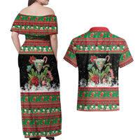 Sip Sparkle Sleigh Christmas Margarita Couples Matching Off Shoulder Maxi Dress and Hawaiian Shirt Funny Christmas Spirit - Wonder Print Shop