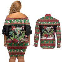 Sip Sparkle Sleigh Christmas Margarita Couples Matching Off Shoulder Short Dress and Long Sleeve Button Shirt Funny Christmas Spirit - Wonder Print Shop
