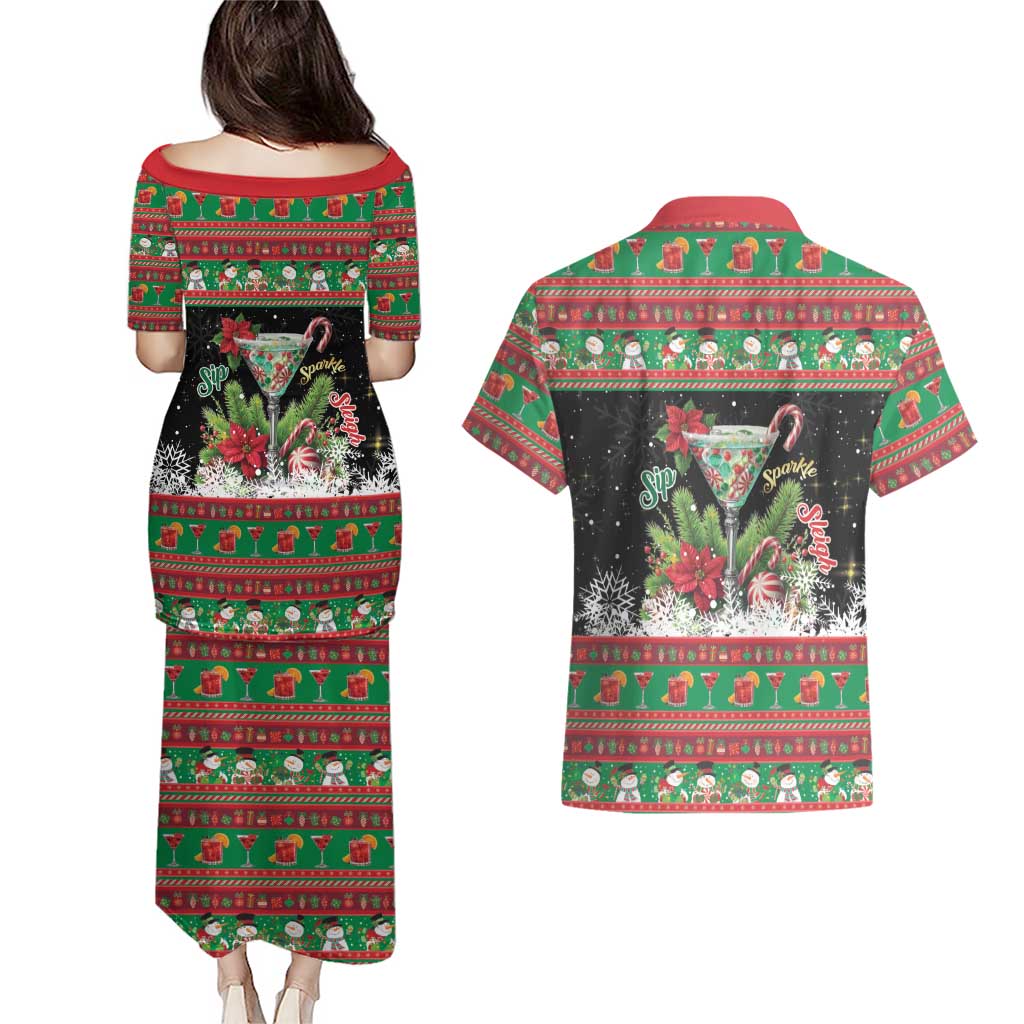 Sip Sparkle Sleigh Christmas Margarita Couples Matching Puletasi and Hawaiian Shirt Funny Christmas Spirit - Wonder Print Shop