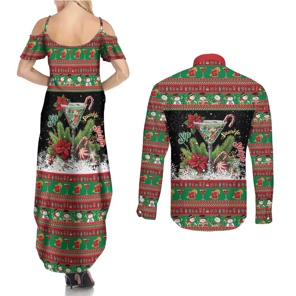 Sip Sparkle Sleigh Christmas Margarita Couples Matching Summer Maxi Dress and Long Sleeve Button Shirt Funny Christmas Spirit - Wonder Print Shop