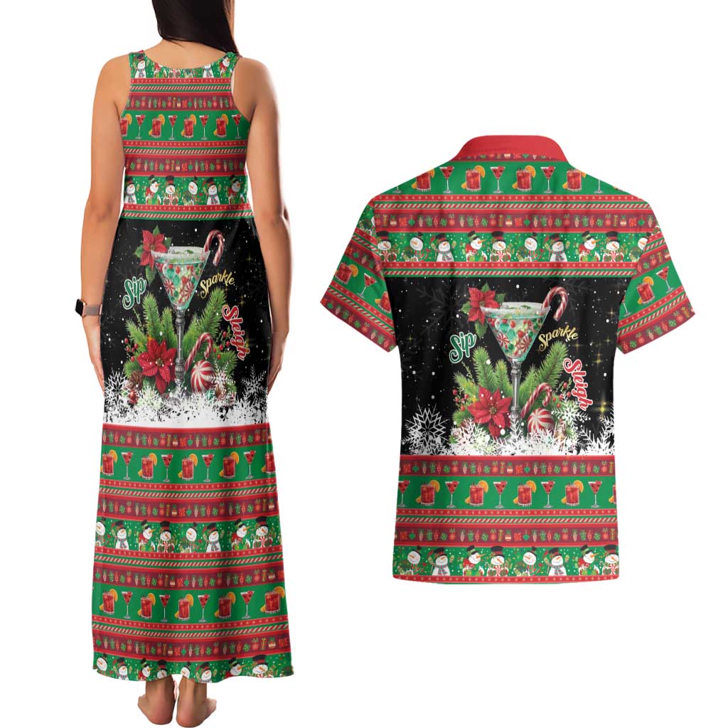 Sip Sparkle Sleigh Christmas Margarita Couples Matching Tank Maxi Dress and Hawaiian Shirt Funny Christmas Spirit - Wonder Print Shop