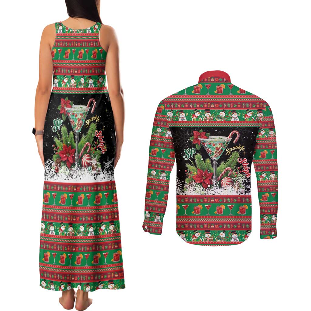 Sip Sparkle Sleigh Christmas Margarita Couples Matching Tank Maxi Dress and Long Sleeve Button Shirt Funny Christmas Spirit - Wonder Print Shop