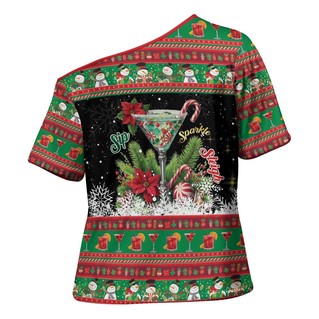 Sip Sparkle Sleigh Christmas Margarita Cross Shoulder Shirt Funny Christmas Spirit - Wonder Print Shop