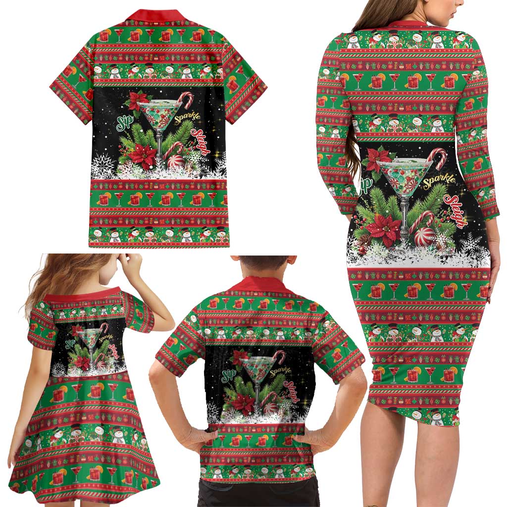 Sip Sparkle Sleigh Christmas Margarita Family Matching Long Sleeve Bodycon Dress and Hawaiian Shirt Funny Christmas Spirit - Wonder Print Shop