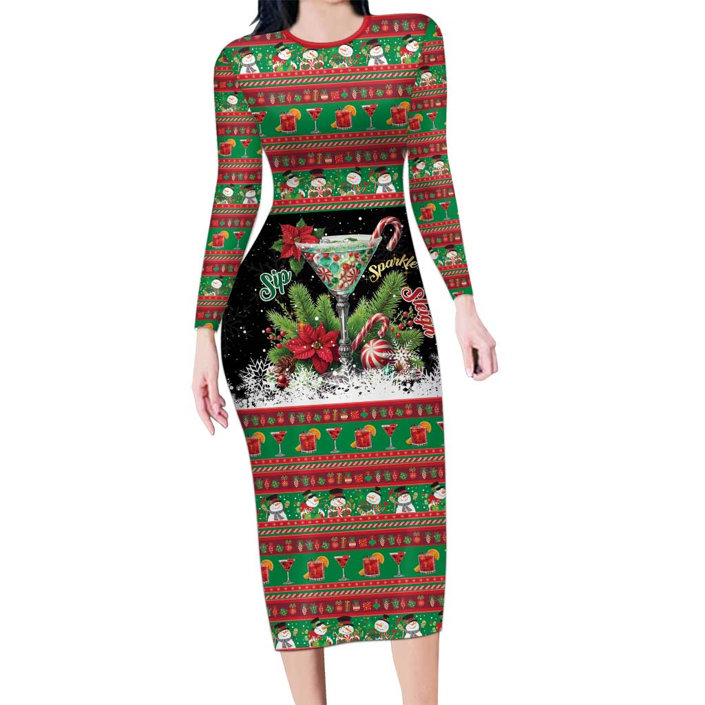 Sip Sparkle Sleigh Christmas Margarita Family Matching Long Sleeve Bodycon Dress and Hawaiian Shirt Funny Christmas Spirit - Wonder Print Shop