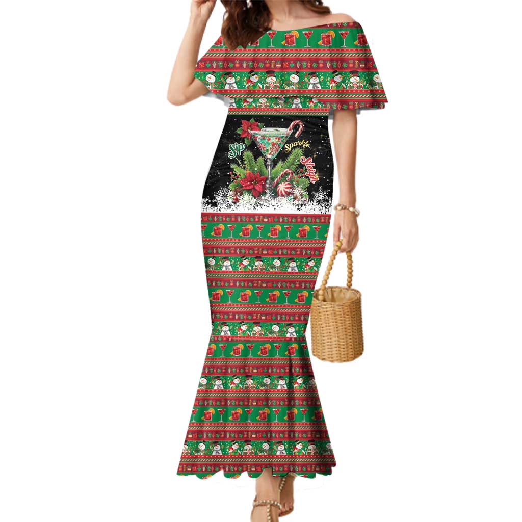 Sip Sparkle Sleigh Christmas Margarita Family Matching Mermaid Dress and Hawaiian Shirt Funny Christmas Spirit - Wonder Print Shop