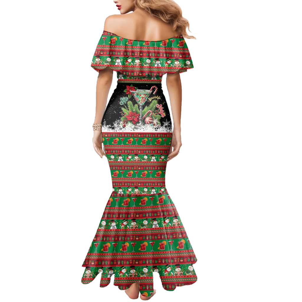 Sip Sparkle Sleigh Christmas Margarita Family Matching Mermaid Dress and Hawaiian Shirt Funny Christmas Spirit - Wonder Print Shop