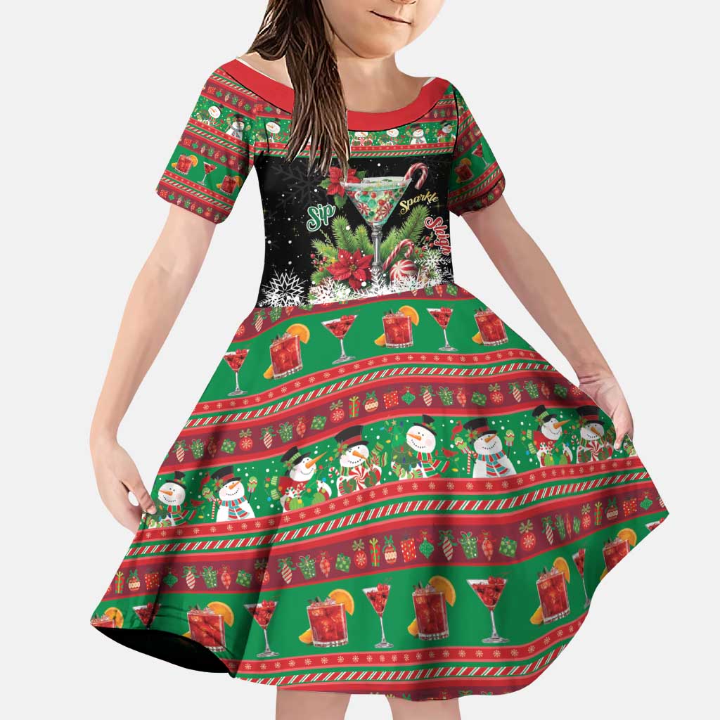 Sip Sparkle Sleigh Christmas Margarita Family Matching Off The Shoulder Long Sleeve Dress and Hawaiian Shirt Funny Christmas Spirit - Wonder Print Shop