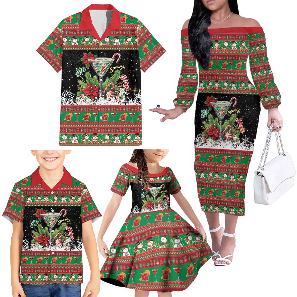 Sip Sparkle Sleigh Christmas Margarita Family Matching Off The Shoulder Long Sleeve Dress and Hawaiian Shirt Funny Christmas Spirit - Wonder Print Shop