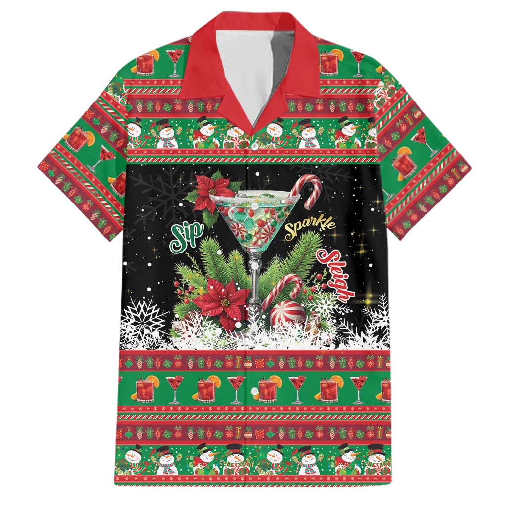Sip Sparkle Sleigh Christmas Margarita Family Matching Off The Shoulder Long Sleeve Dress and Hawaiian Shirt Funny Christmas Spirit - Wonder Print Shop
