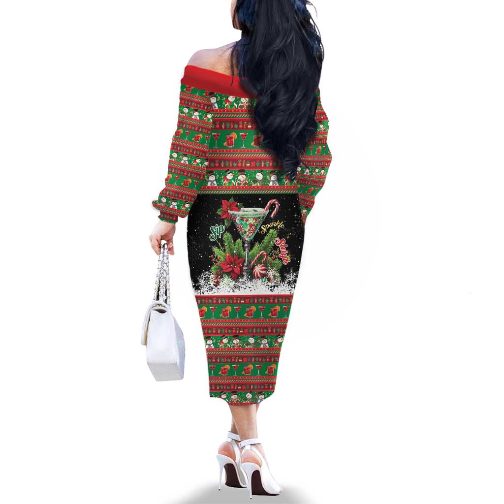 Sip Sparkle Sleigh Christmas Margarita Family Matching Off The Shoulder Long Sleeve Dress and Hawaiian Shirt Funny Christmas Spirit - Wonder Print Shop