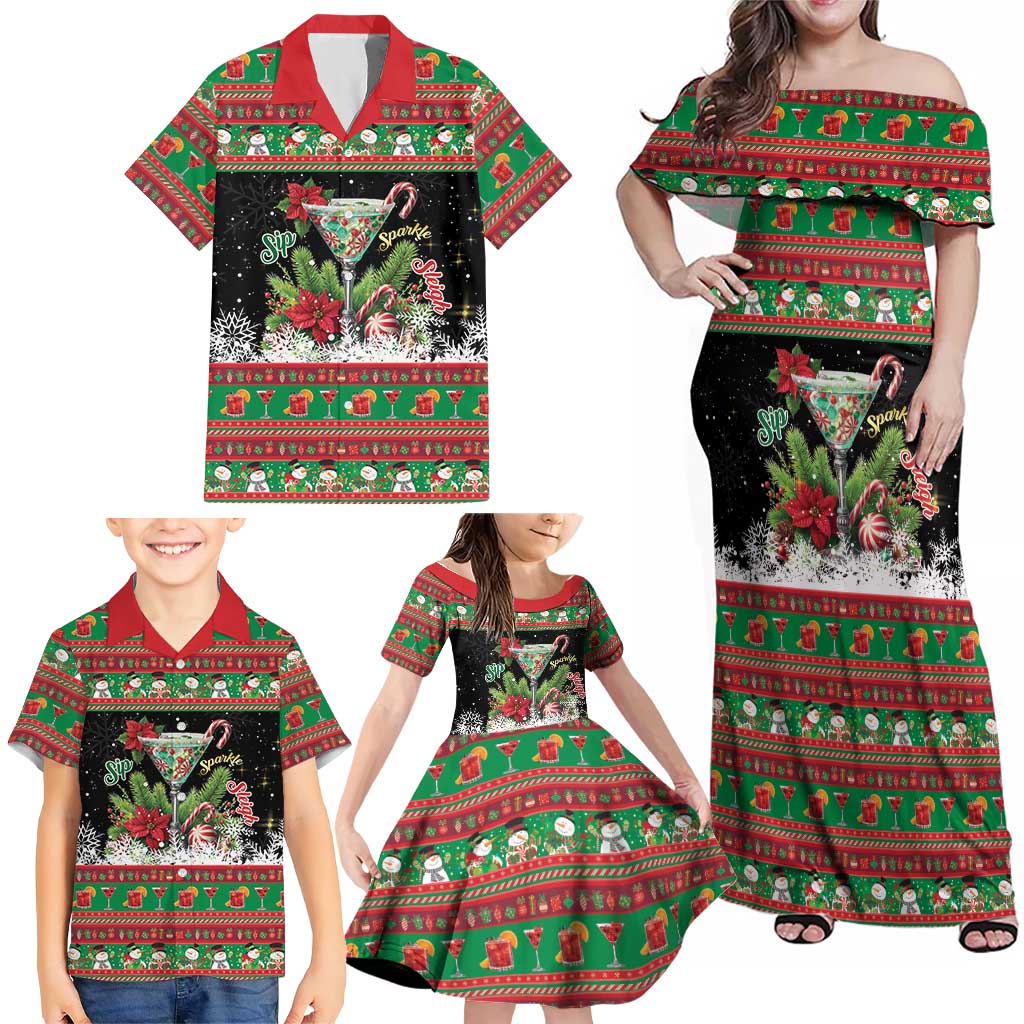 Sip Sparkle Sleigh Christmas Margarita Family Matching Off Shoulder Maxi Dress and Hawaiian Shirt Funny Christmas Spirit - Wonder Print Shop