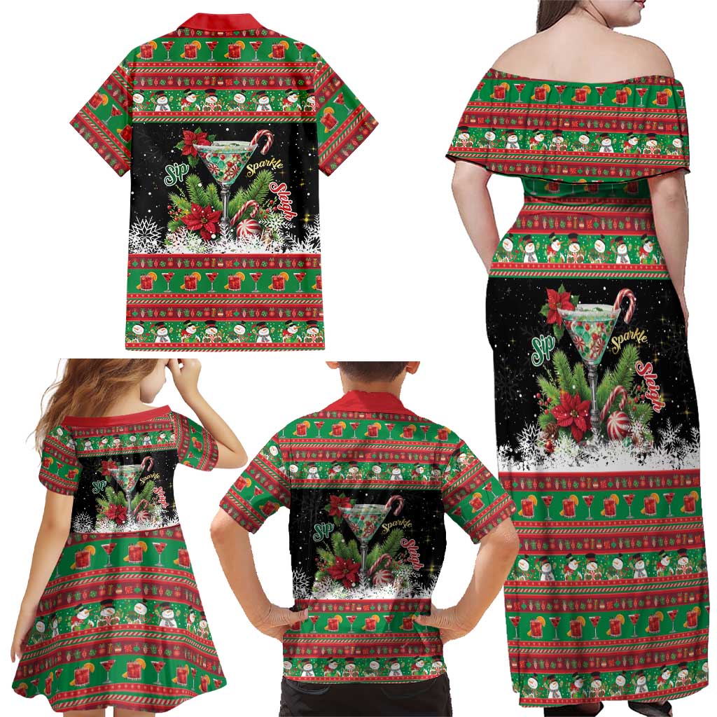 Sip Sparkle Sleigh Christmas Margarita Family Matching Off Shoulder Maxi Dress and Hawaiian Shirt Funny Christmas Spirit - Wonder Print Shop
