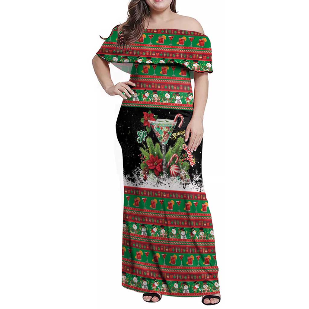 Sip Sparkle Sleigh Christmas Margarita Family Matching Off Shoulder Maxi Dress and Hawaiian Shirt Funny Christmas Spirit - Wonder Print Shop