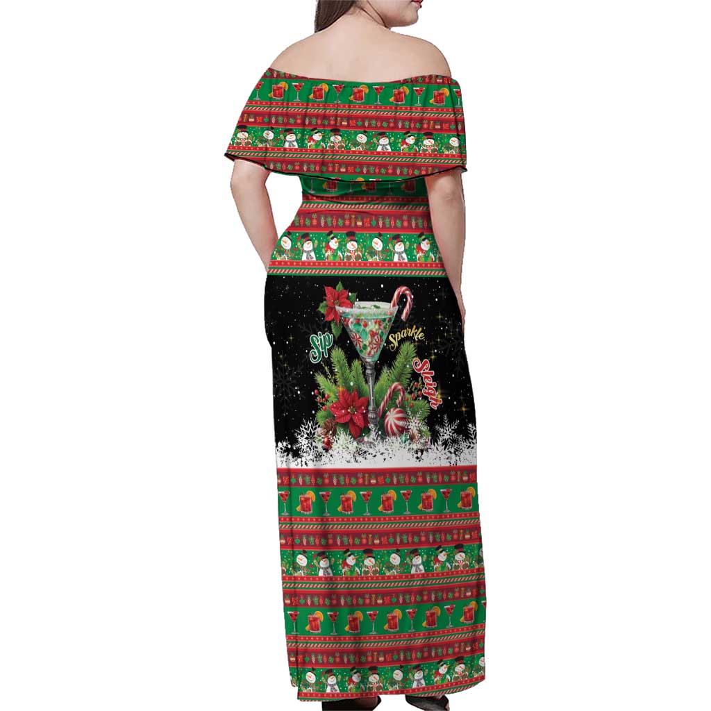 Sip Sparkle Sleigh Christmas Margarita Family Matching Off Shoulder Maxi Dress and Hawaiian Shirt Funny Christmas Spirit - Wonder Print Shop