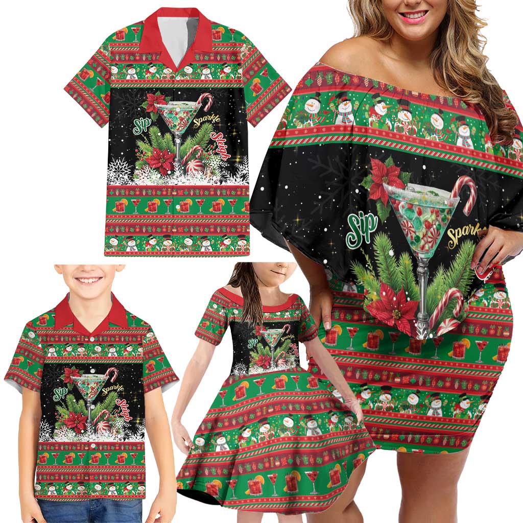 Sip Sparkle Sleigh Christmas Margarita Family Matching Off Shoulder Short Dress and Hawaiian Shirt Funny Christmas Spirit - Wonder Print Shop