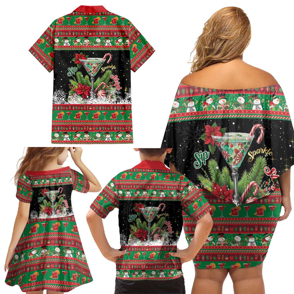Sip Sparkle Sleigh Christmas Margarita Family Matching Off Shoulder Short Dress and Hawaiian Shirt Funny Christmas Spirit - Wonder Print Shop