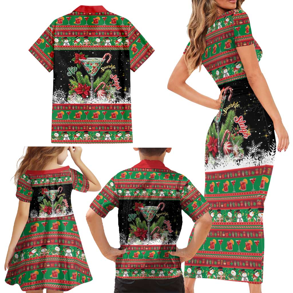 Sip Sparkle Sleigh Christmas Margarita Family Matching Short Sleeve Bodycon Dress and Hawaiian Shirt Funny Christmas Spirit - Wonder Print Shop