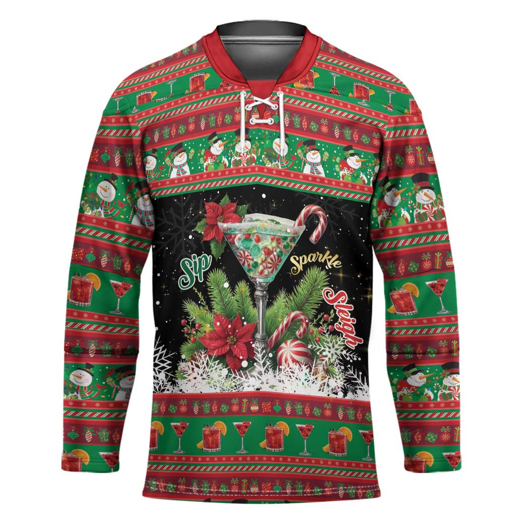 Sip Sparkle Sleigh Christmas Margarita Hockey Jersey Funny Christmas Spirit - Wonder Print Shop