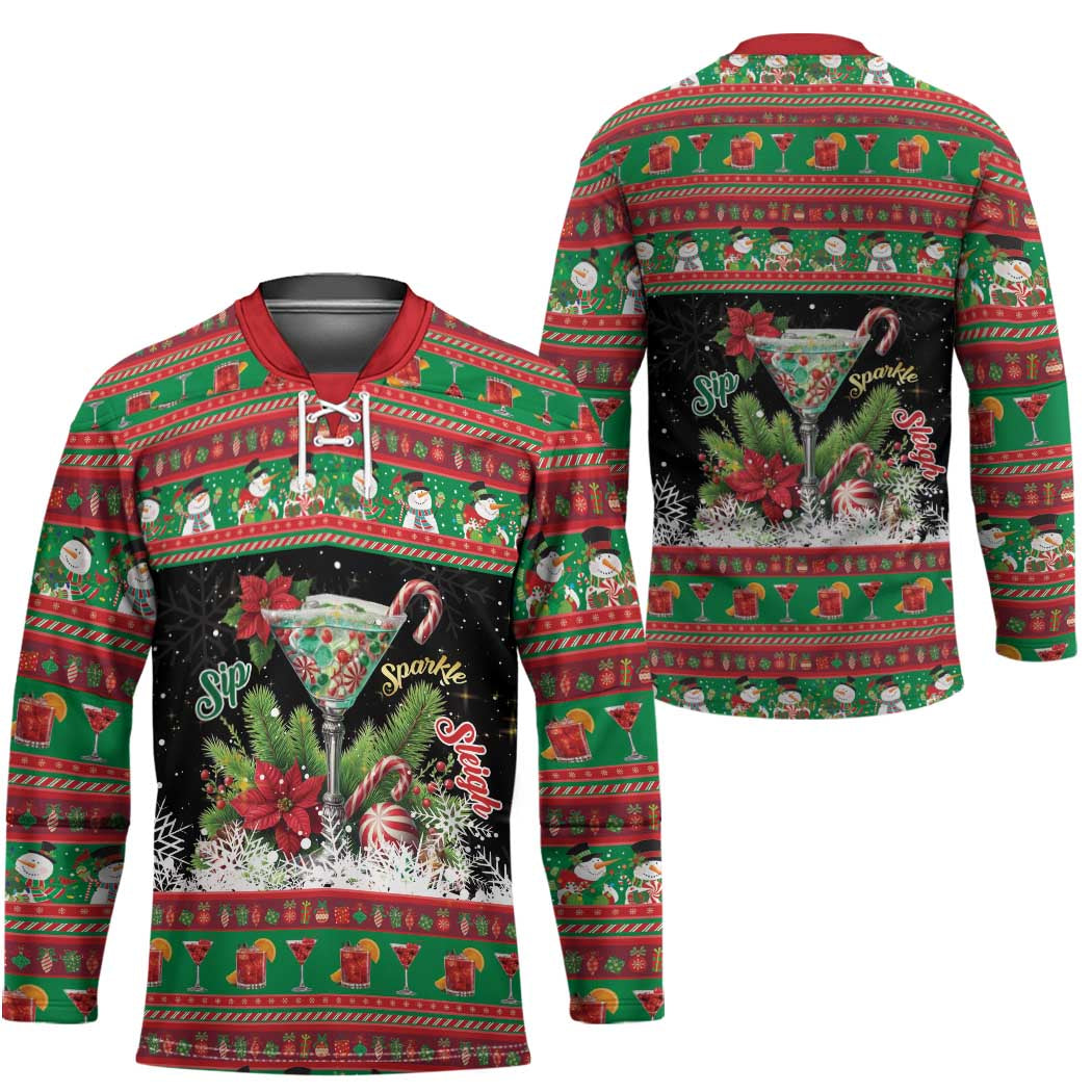 Sip Sparkle Sleigh Christmas Margarita Hockey Jersey Funny Christmas Spirit - Wonder Print Shop