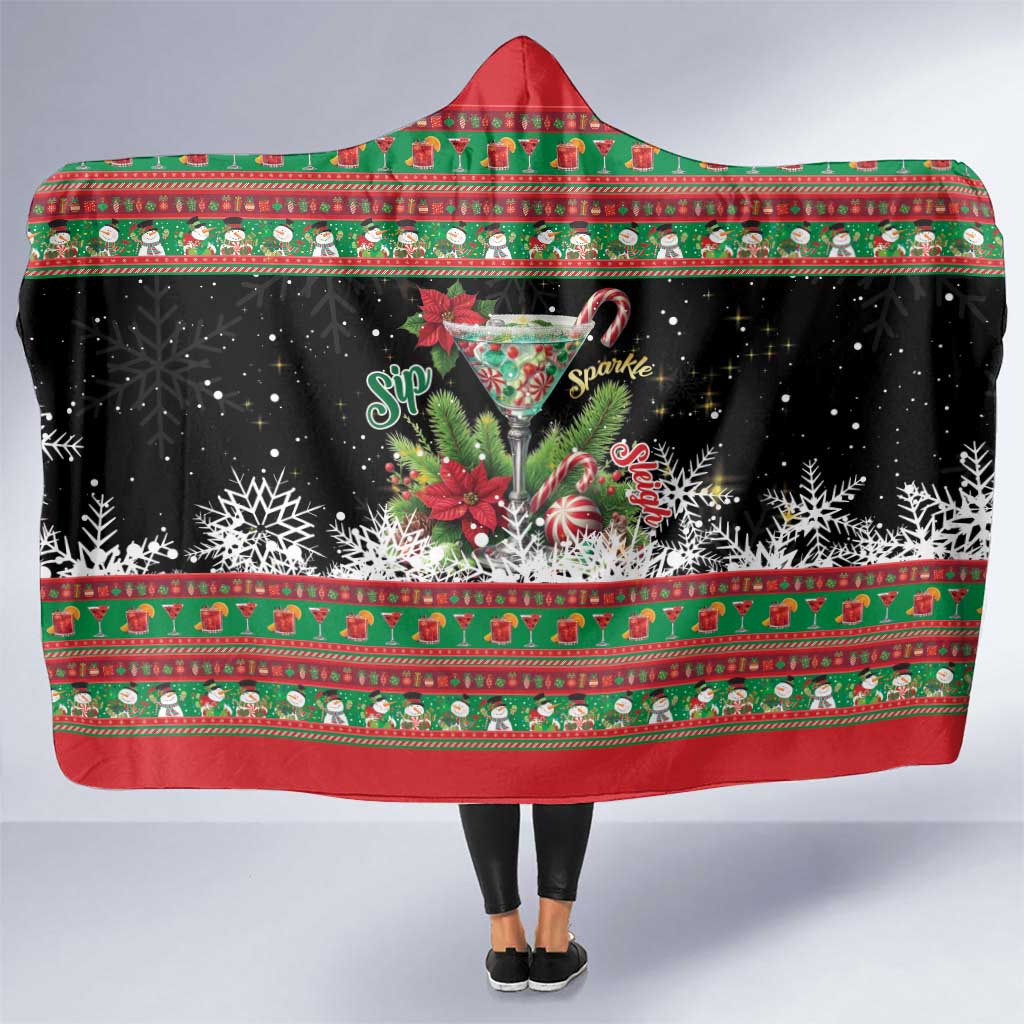 Sip Sparkle Sleigh Christmas Margarita Hooded Blanket Funny Christmas Spirit - Wonder Print Shop
